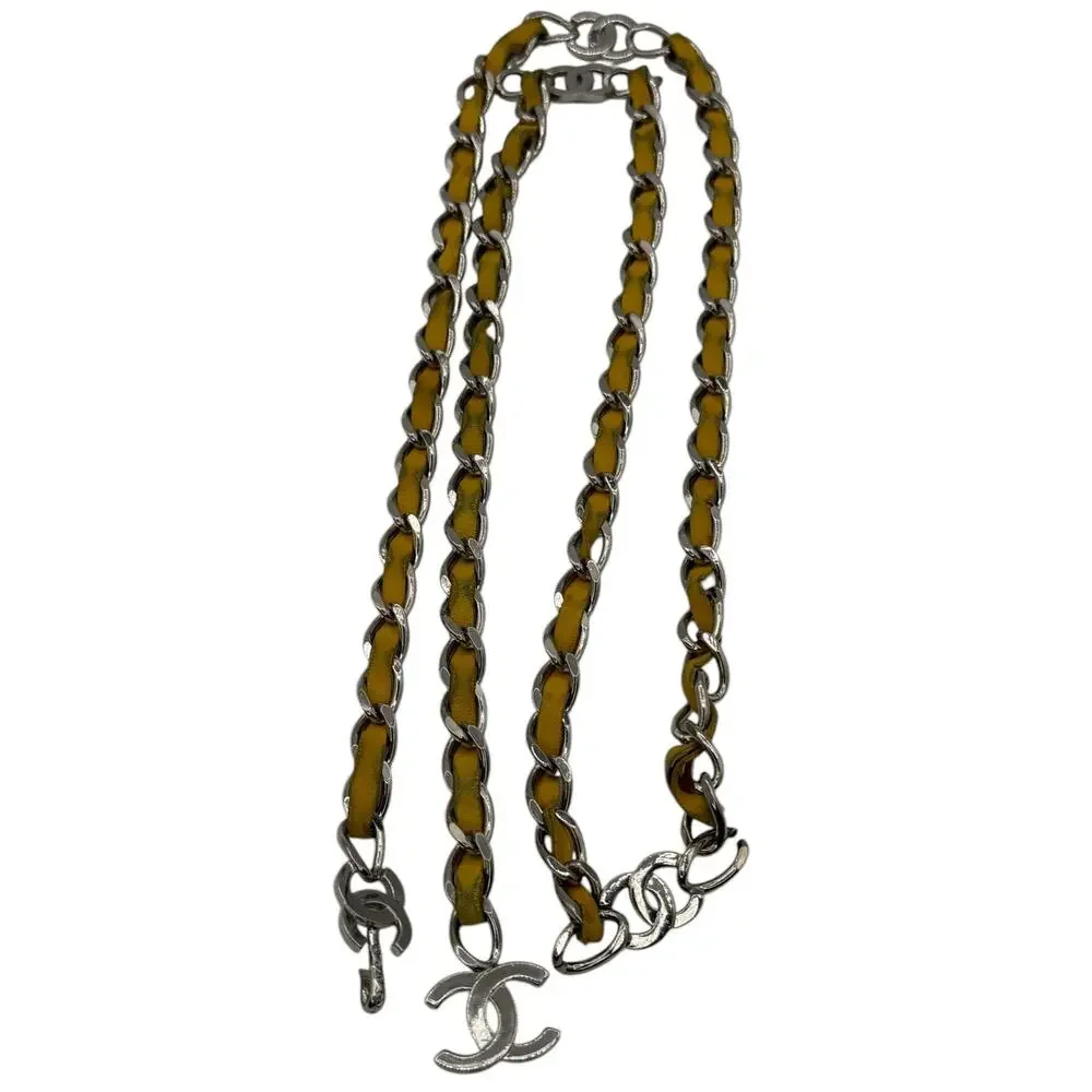 Chanel Yellow Lambskin Leather CC Silver Toned Hardware Chain Belt